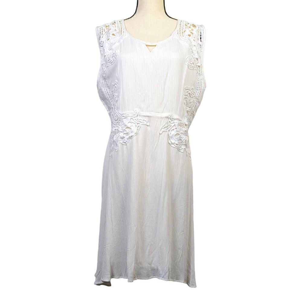 Shoreline White Summer Sun Dress Crochet Accent Sz LG